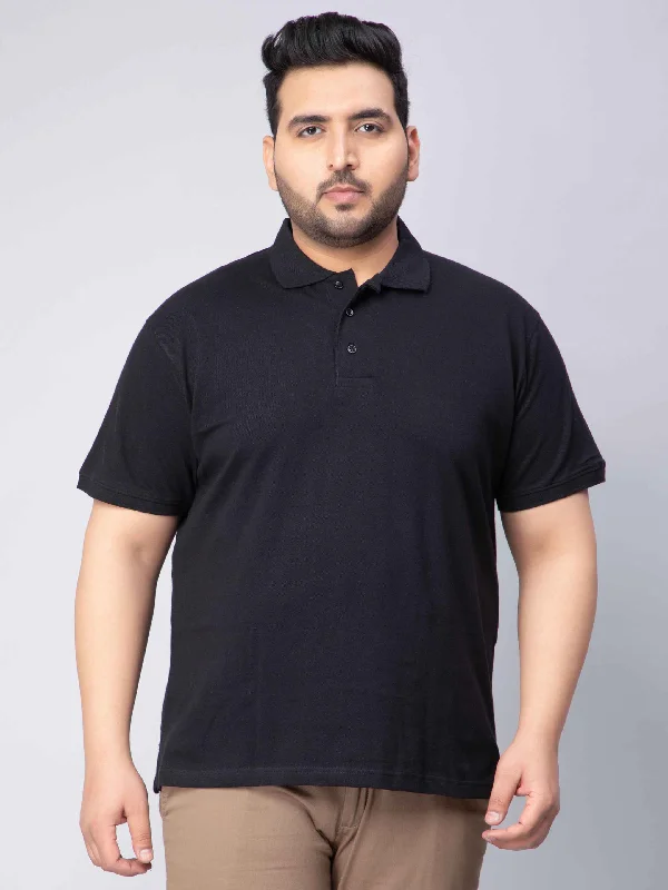 Men's Short-Sleeved ShirtsBlack Solid Unisex Plus Size Polo T-shirt