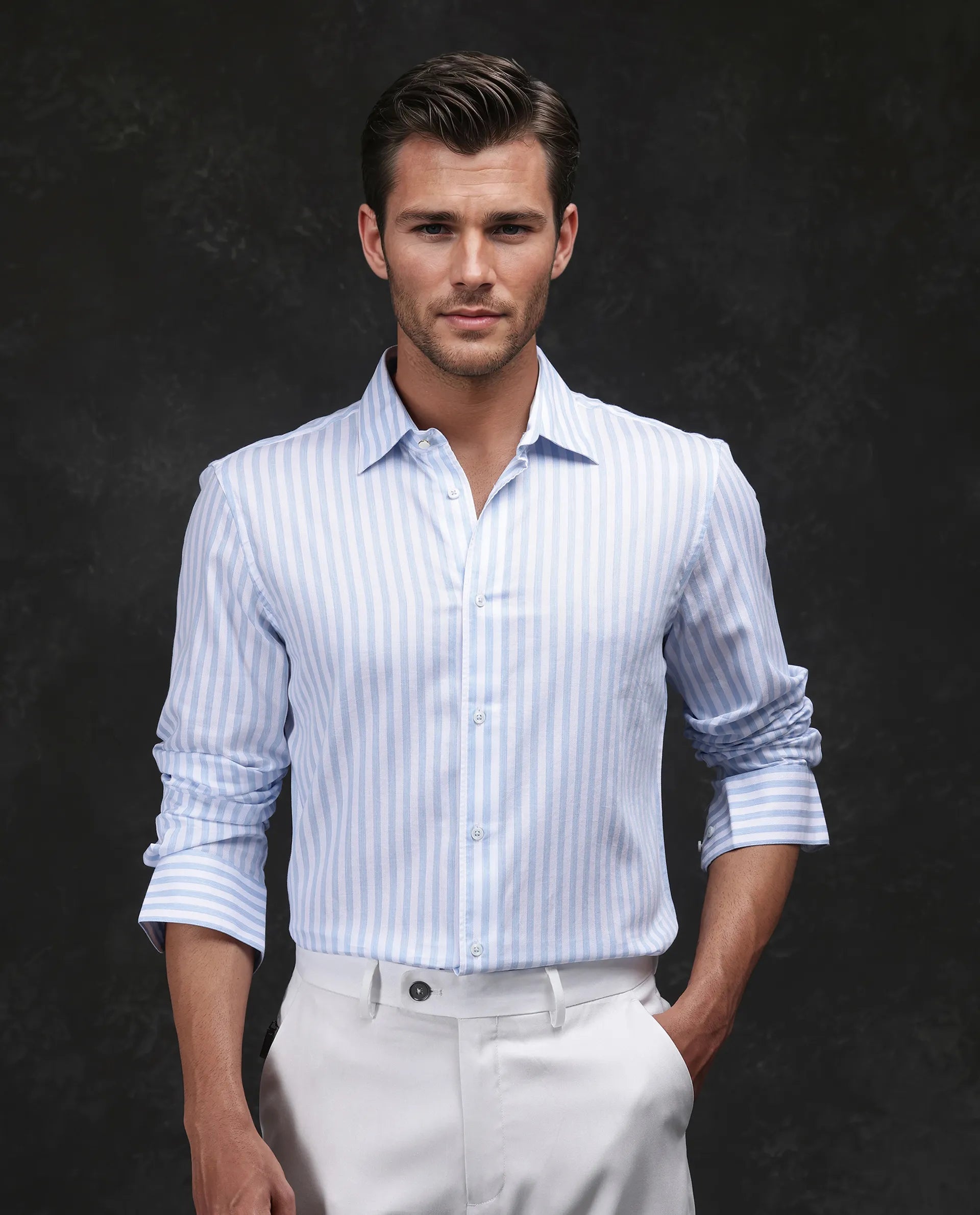 Men's Oxford Shirts for a Preppy StyleRare Rabbit Men's Bari Light Blue Cotton Tencil Fabric Full Sleeve Spread Collar Button Closure Striped Shirt Men's Oxford Shirts for a Preppy StyleRare Rabbit Men's Bari Light Blue Cotton Tencil Fabric Full Sleeve Spread Collar Button Closure Striped Shirt