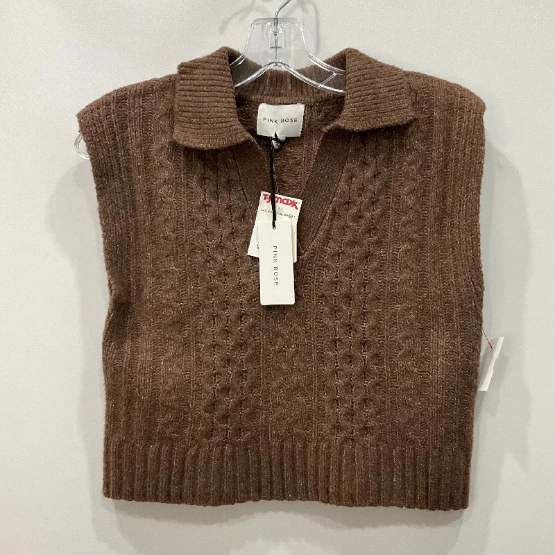 Men's Coats with PocketsVest Sweater By Pink Rose In Brown, Size: M