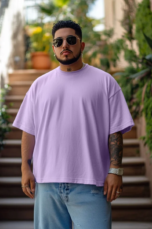 Men's Shirts with Wingtip CollarsLilac Solid Oversized Plus Size T-shirt