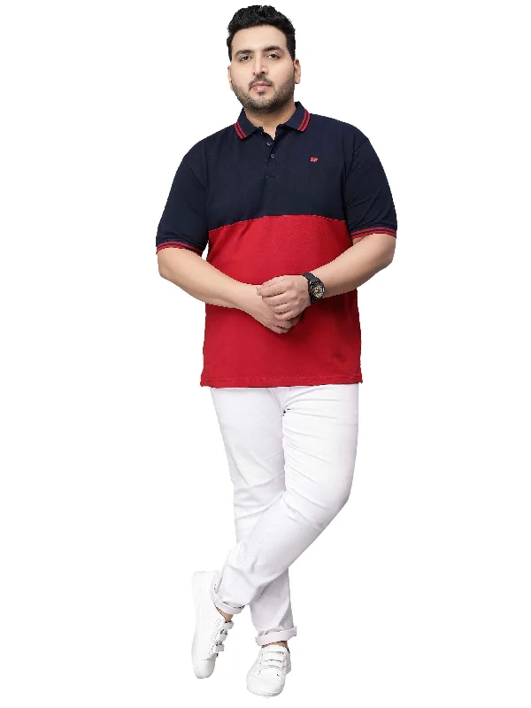 Men's Shirts with CollarsNavy and Red Striped Plus Size Polo T-shirt