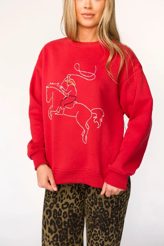 Men's Sweaters with EmbellishmentsRodeo Embroidered Pullover in Cherry