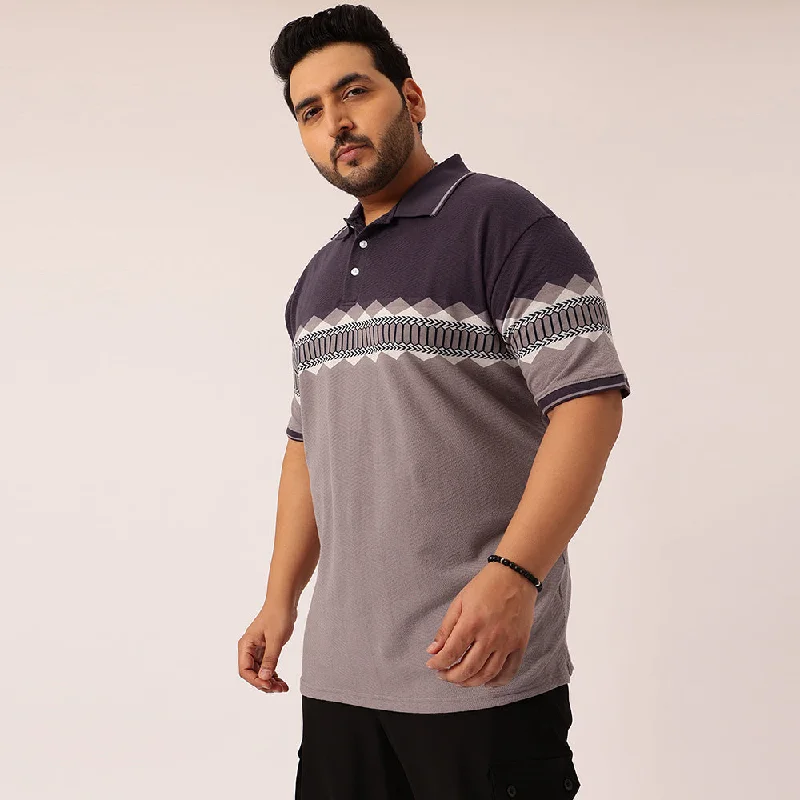 Men's Shirts with Belt AttachmentsMauve Jacquard Knitted Polo T-shirt