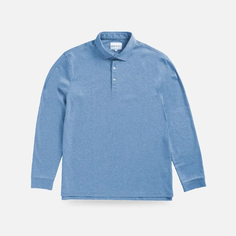 Men's Shirts with Wingtip CollarsThe Blue Heather Arlon Knit Long Sleeve Custom Polo Men's Shirts with Wingtip CollarsThe Blue Heather Arlon Knit Long Sleeve Custom Polo