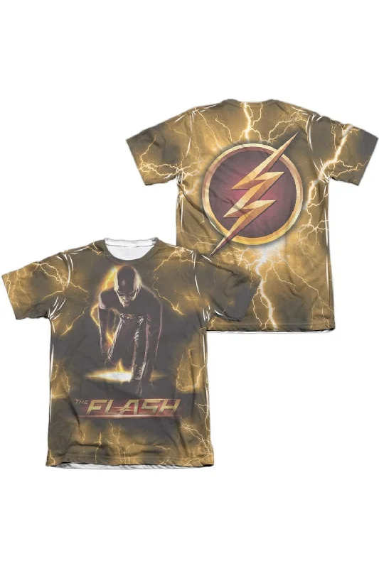 Men's Shirts with Asymmetrical HemlinesThe Flash Bolt (Front/Back Print) Adult Poly/Cotton Short Sleeve Tee / T-Shirt Men's Shirts with Asymmetrical HemlinesThe Flash Bolt (Front/Back Print) Adult Poly/Cotton Short Sleeve Tee / T-Shirt