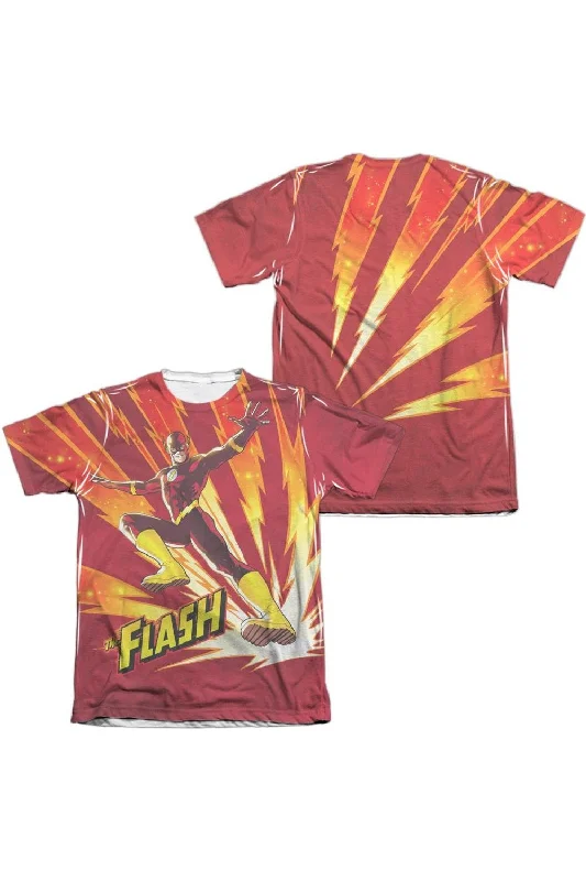 Men's Shirts with Pleated HemlinesJustice League of America Lightning Fast (Front/Back Print) Adult 65/35 Poly/Cotton Short Sleeve Tee / T-Shirt Men's Shirts with Pleated HemlinesJustice League of America Lightning Fast (Front/Back Print) Adult 65/35 Poly/Cotton Short Sleeve Tee / T-Shirt