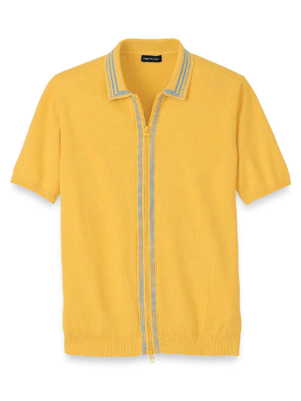 Versatile Men's Tank TopsCotton Full Zip Polo - Yellow