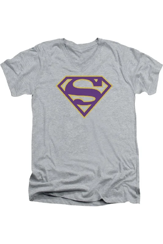 Versatile Men's Tank TopsSuperman Purple & Gold Shield Short Sleeve Adult V Neck Tee / T-Shirt Versatile Men's Tank TopsSuperman Purple & Gold Shield Short Sleeve Adult V Neck Tee / T-Shirt