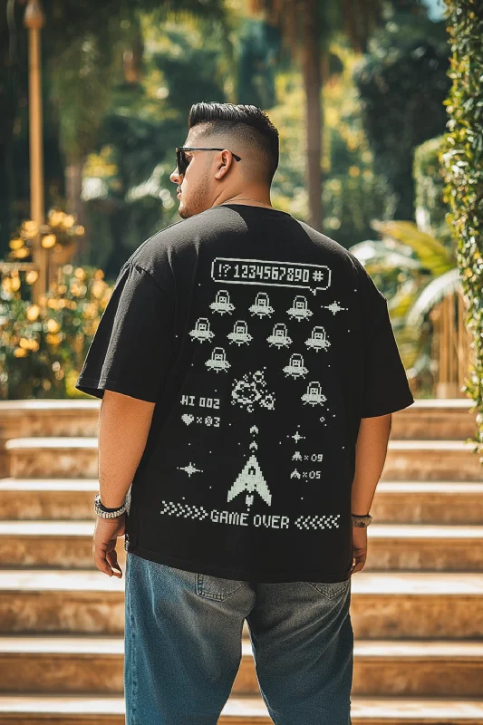 Men's Shirts with Patchwork SleevesGame Over Oversized Back Printed Plus Size Tshirt Men's Shirts with Patchwork SleevesGame Over Oversized Back Printed Plus Size Tshirt