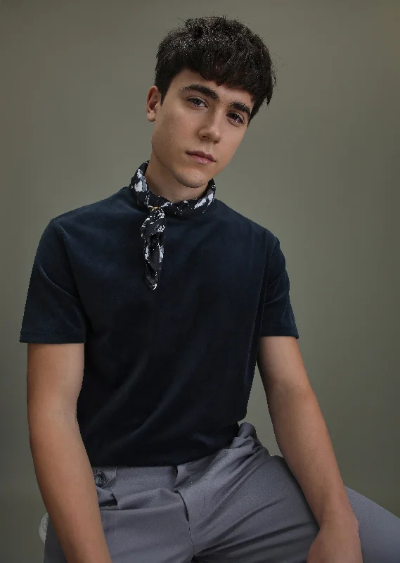 Men's Shirts for HuntingDark Blue Suede T-shirt