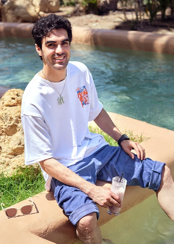 Men's Shirts with Contrast StitchingPure White Oversized T-shirt
