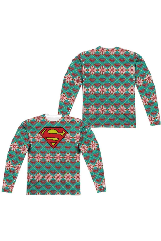 Men's Shirts with Raw-Edge HemlinesSuperman Shield Sweater (Front/Back Print) Long Sleeve Adult Poly Crew Tee / T-Shirt Men's Shirts with Raw-Edge HemlinesSuperman Shield Sweater (Front/Back Print) Long Sleeve Adult Poly Crew Tee / T-Shirt