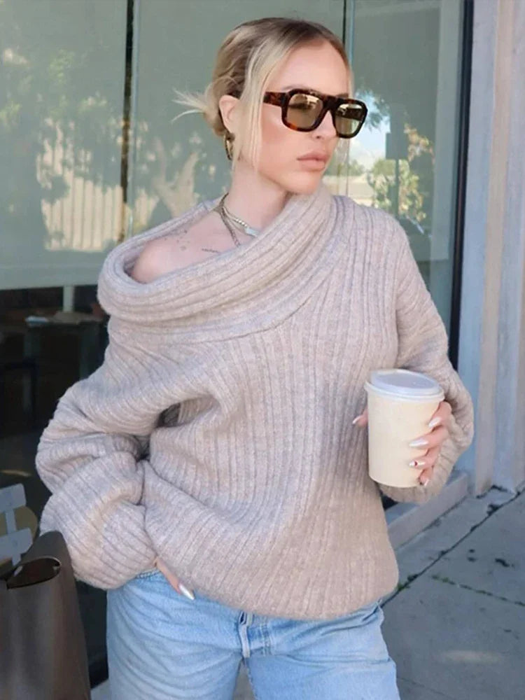 Men's Sweaters with Unique and Custom DesignsElegant Stylish Cozy Chic Comfortable Warm Off Shoulder Long Sleeve Pullover Knit Sweater