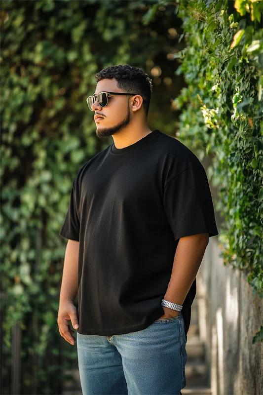Men's Shirts for BoatingBlack Plain Oversized Plus Size T-shirt