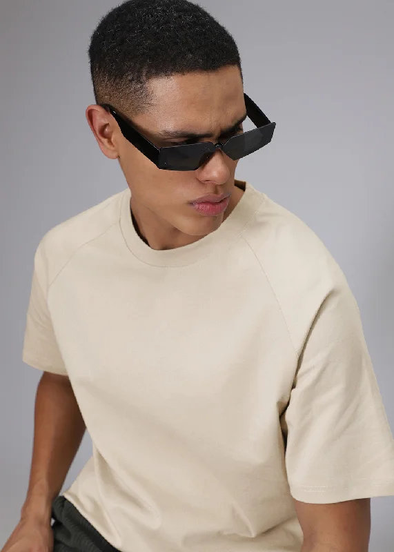 Men's Shirts with Single-Breasted DesignsTan Beige Raglan Oversized T-shirt