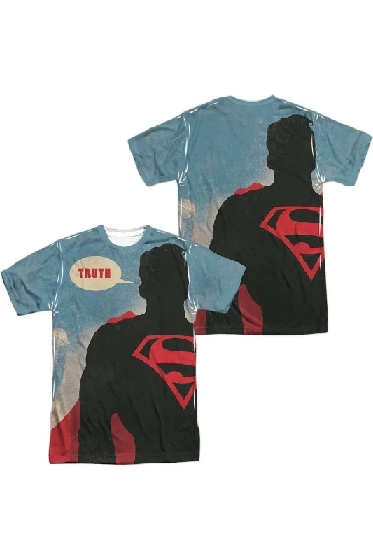 Men's Shirts with Short PlacketsSuperman Truth (Front/Back Print) Short Sleeve Adult Poly Crew Tee / T-Shirt Men's Shirts with Short PlacketsSuperman Truth (Front/Back Print) Short Sleeve Adult Poly Crew Tee / T-Shirt