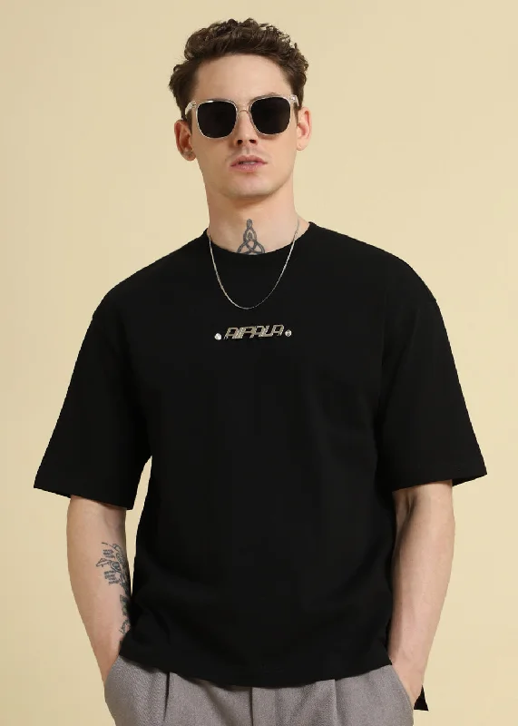 Men's Shirts with Hidden PocketsBlack Embellished Oversized T-Shirt