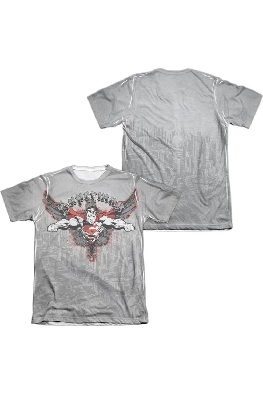 Men's Shirts with Single-Breasted DesignsSuperman Take Wing (Front/Back Print) Adult 65/35 Poly/Cotton Short Sleeve Tee / T-Shirt Men's Shirts with Single-Breasted DesignsSuperman Take Wing (Front/Back Print) Adult 65/35 Poly/Cotton Short Sleeve Tee / T-Shirt