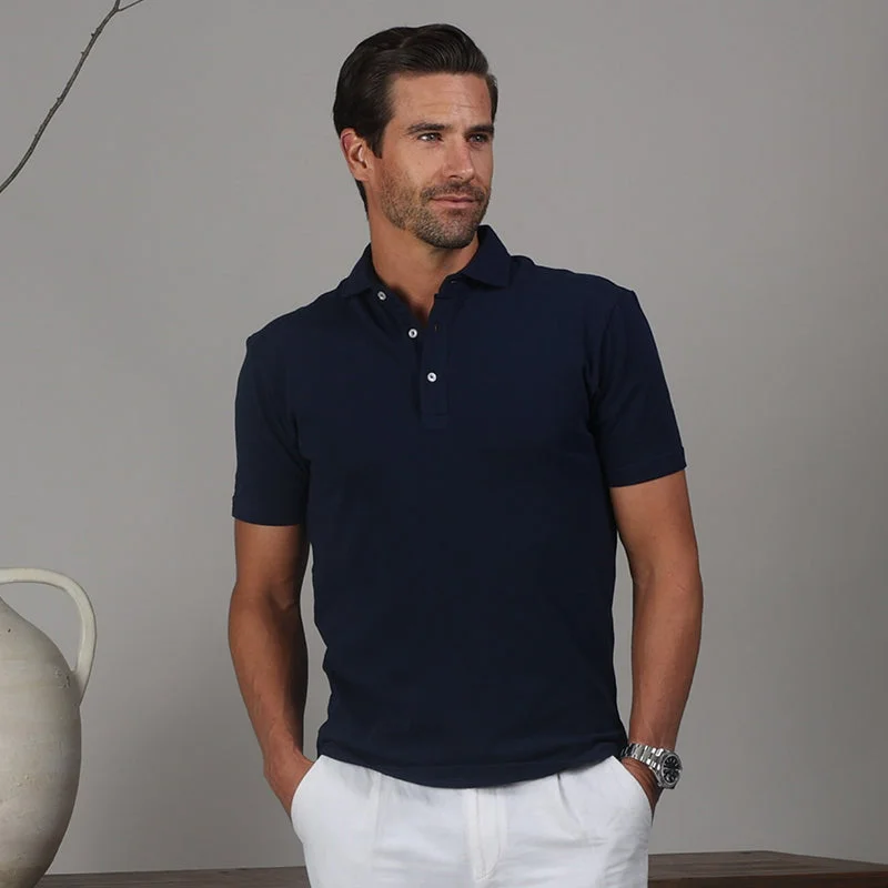 Men's Shirts with Hook-and-Loop ClosuresPortofino Piqué Cotton Polo Navy