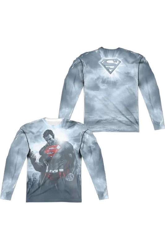 Men's Shirts with French CuffsSuperman Light Of The Sun (Front/Back Print) Long Sleeve Adult Poly Crew Tee / T-Shirt Men's Shirts with French CuffsSuperman Light Of The Sun (Front/Back Print) Long Sleeve Adult Poly Crew Tee / T-Shirt