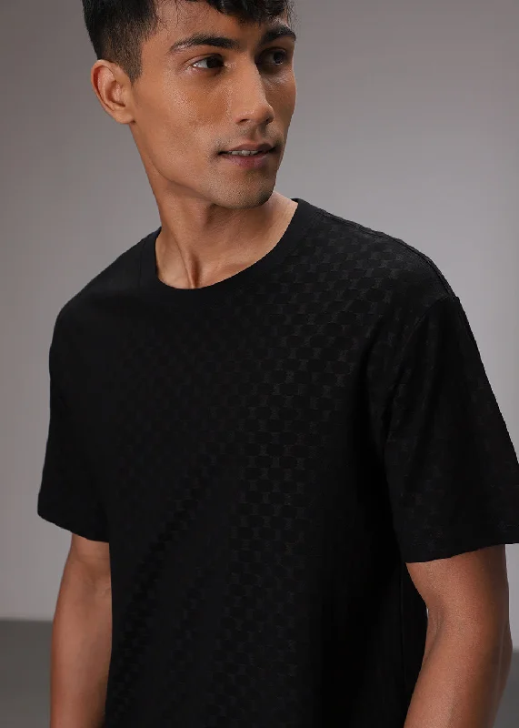 Men's Shirts with Patchwork PatternsHybrid Black Patterned Oversized T-shirt