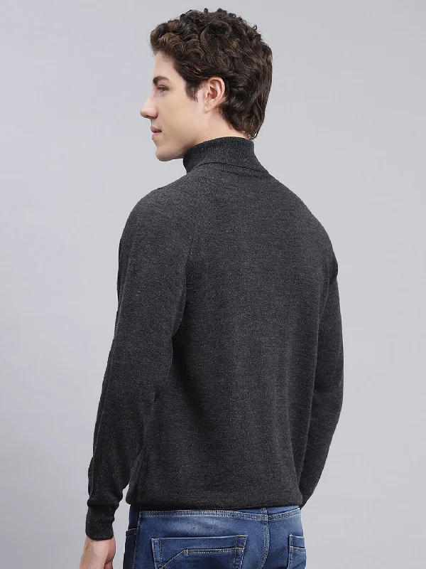 Men Grey Solid Pure wool Pullover