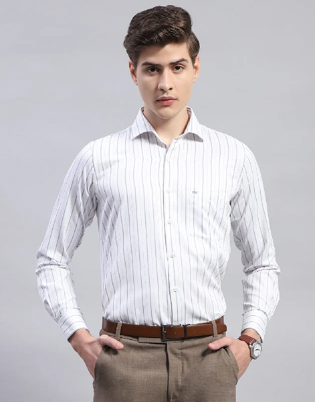 Men White Stripe Collar Full Sleeve Shirt