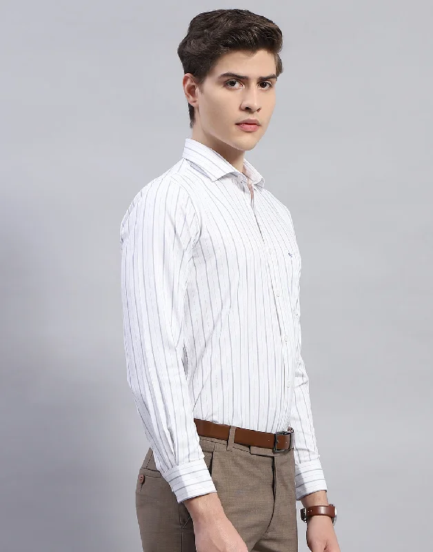 Men White Stripe Collar Full Sleeve Shirt