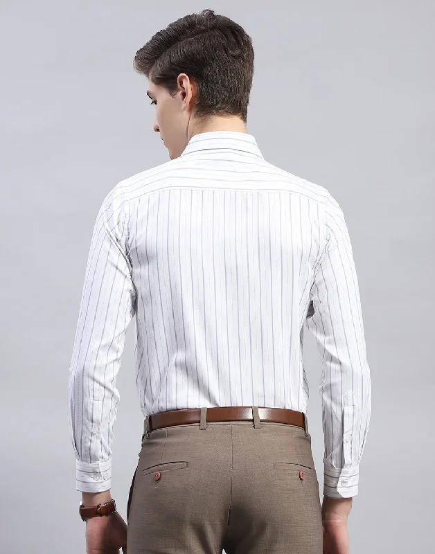 Men White Stripe Collar Full Sleeve Shirt