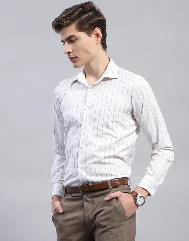 Men White Stripe Collar Full Sleeve Shirt