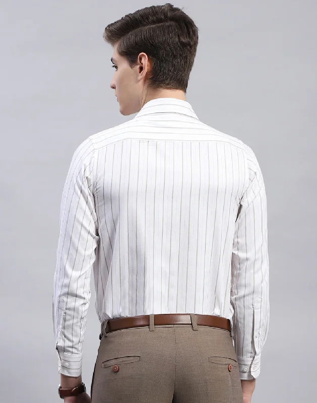 Men White Stripe Collar Full Sleeve Shirt