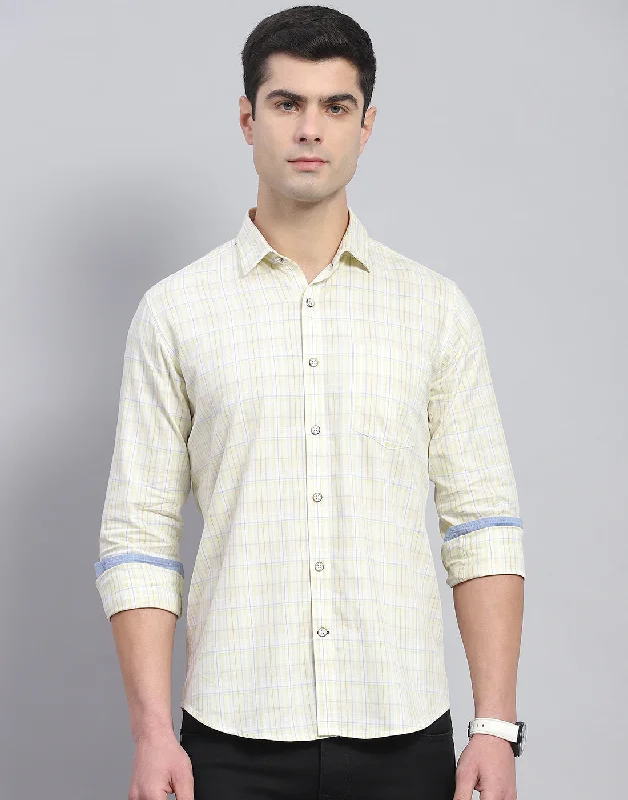 Men Yellow Check Collar Full Sleeve Shirt