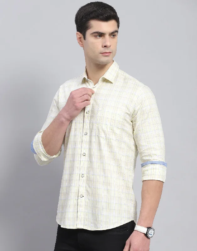 Men Yellow Check Collar Full Sleeve Shirt