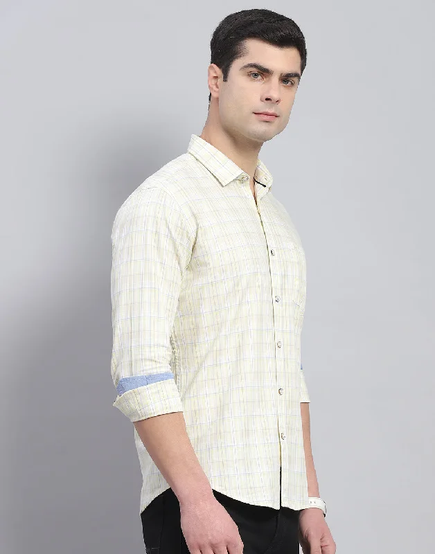 Men Yellow Check Collar Full Sleeve Shirt