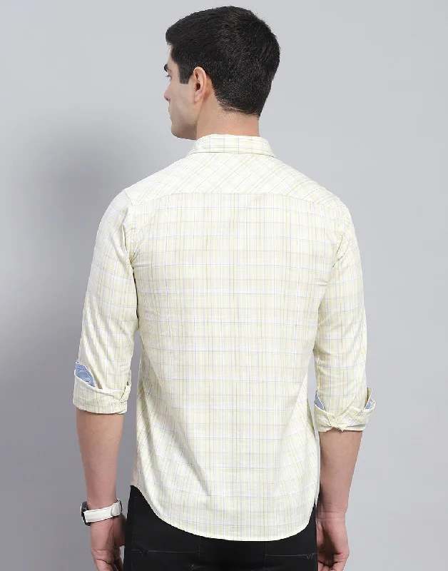 Men Yellow Check Collar Full Sleeve Shirt