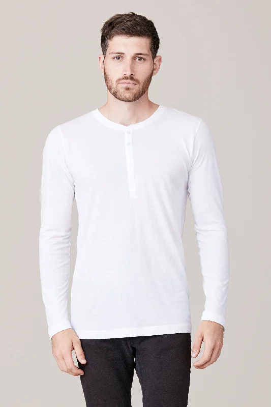 Men's Long Sleeve Button Henley - White