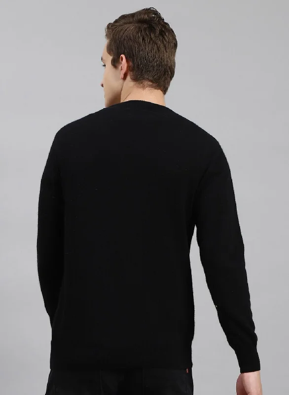 Men Black Solid Lamb wool Pullover