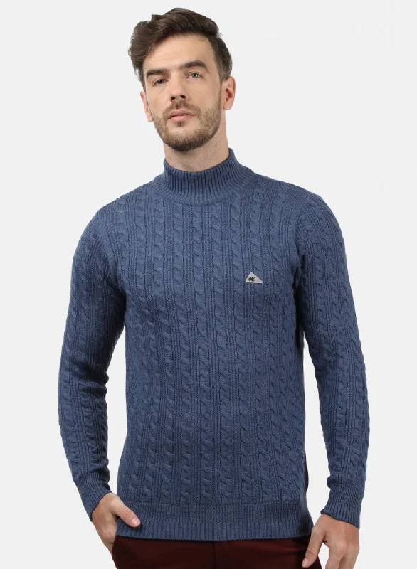 Men Blue Self Pullover