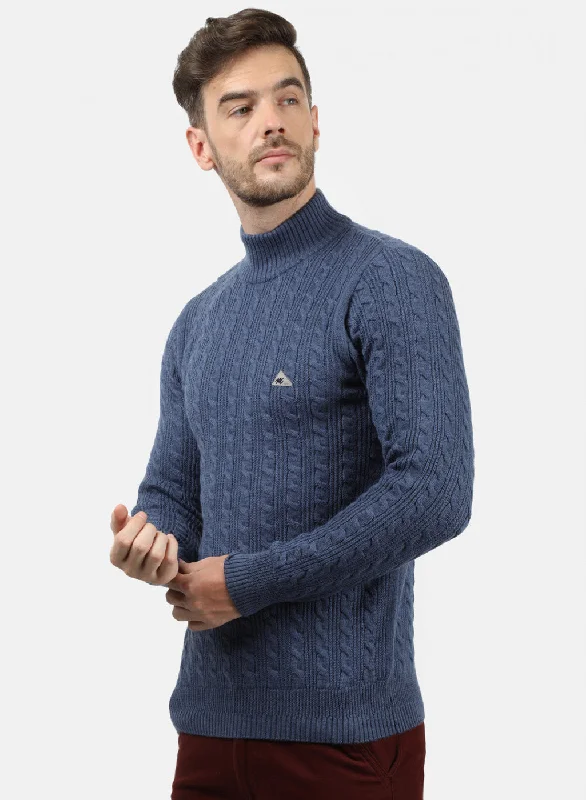 Men Blue Self Pullover