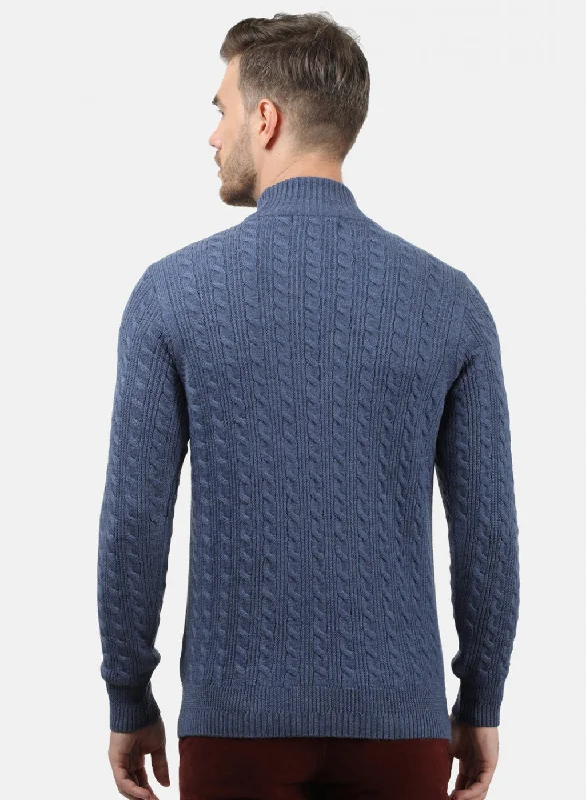 Men Blue Self Pullover