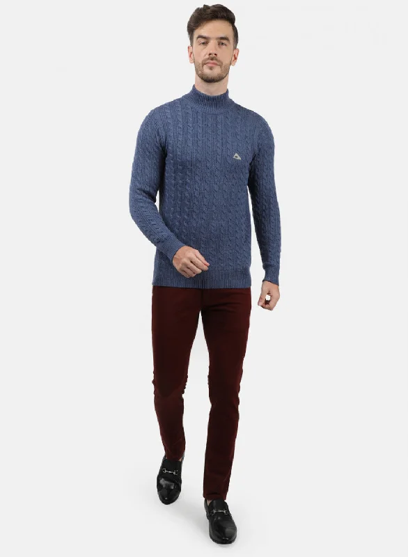 Men Blue Self Pullover