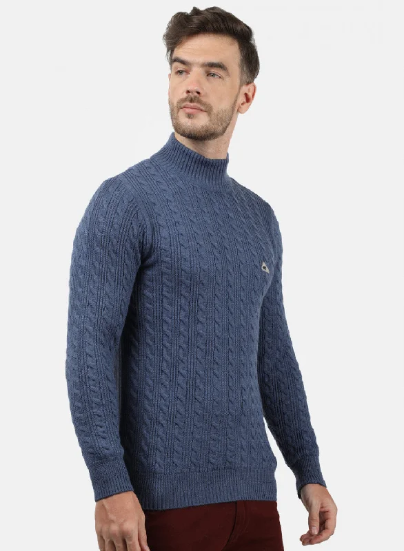 Men Blue Self Pullover