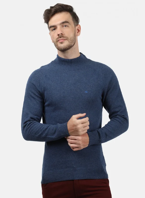 Men Blue Solid Pullover