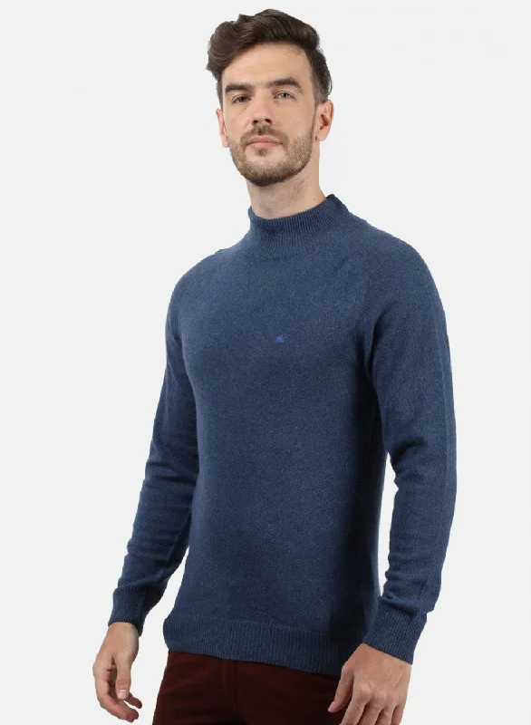 Men Blue Solid Pullover