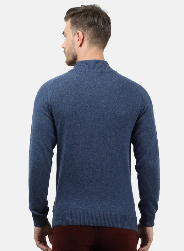 Men Blue Solid Pullover