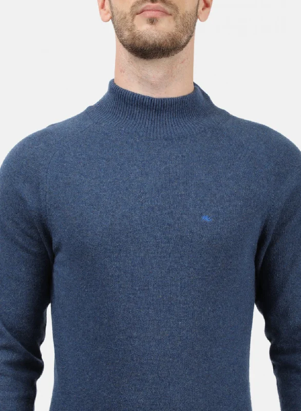 Men Blue Solid Pullover