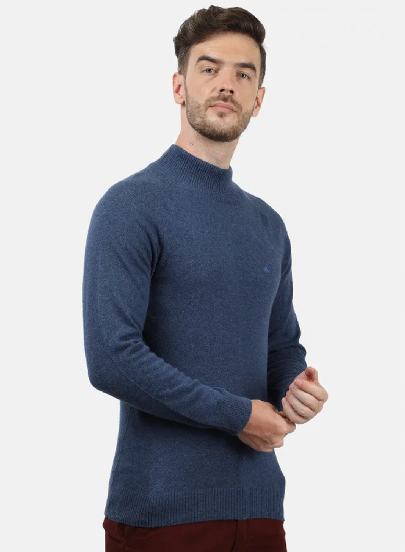 Men Blue Solid Pullover