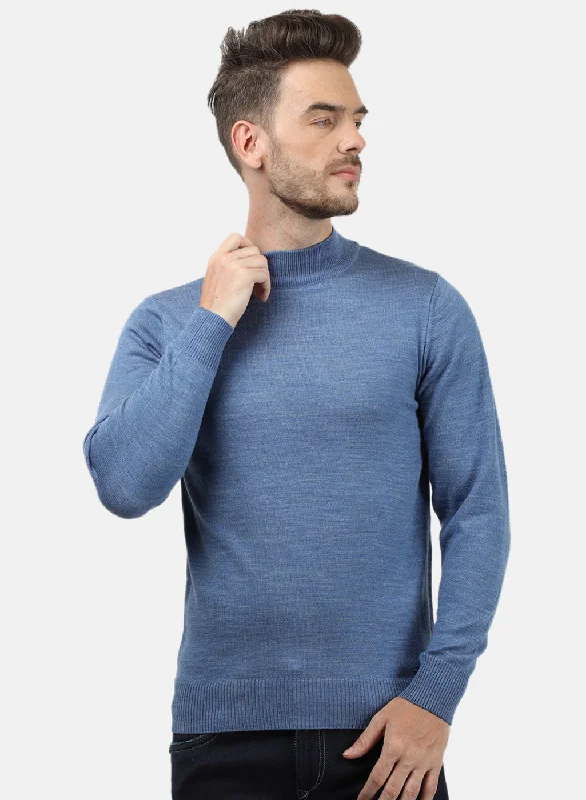 Men Blue Solid Pullover