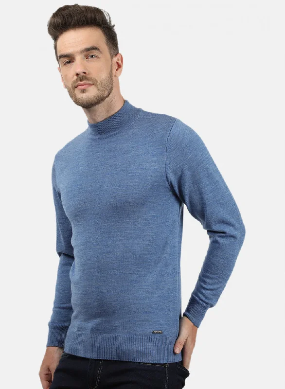 Men Blue Solid Pullover