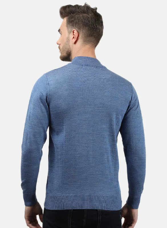 Men Blue Solid Pullover